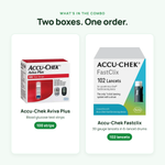 What's inside: Aviva Plus 100 test strips plus Accu-Chek Fastclix 102 lancets (17 drums)