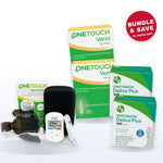 OneTouch Verio Flex meter starter kit with 2 boxes of Verio test strips and 2 boxes of Delica Plus 33G lancets