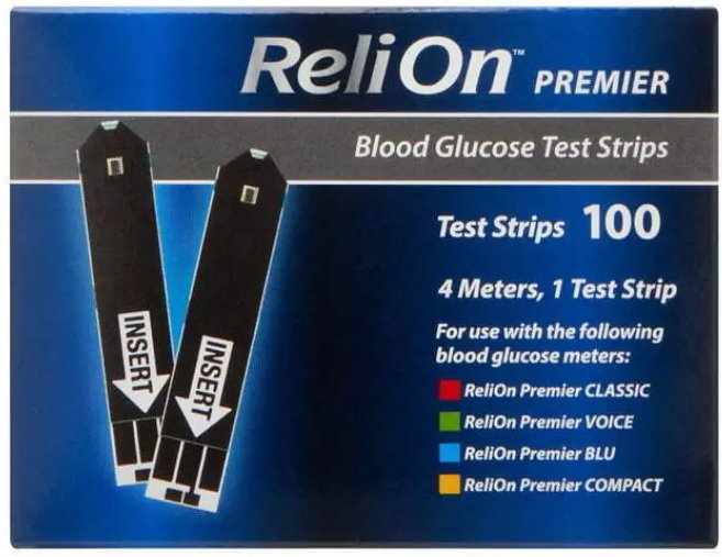 ReliOn Premier Blood Glucose Test Strips, 100 Count - Affordable OTC