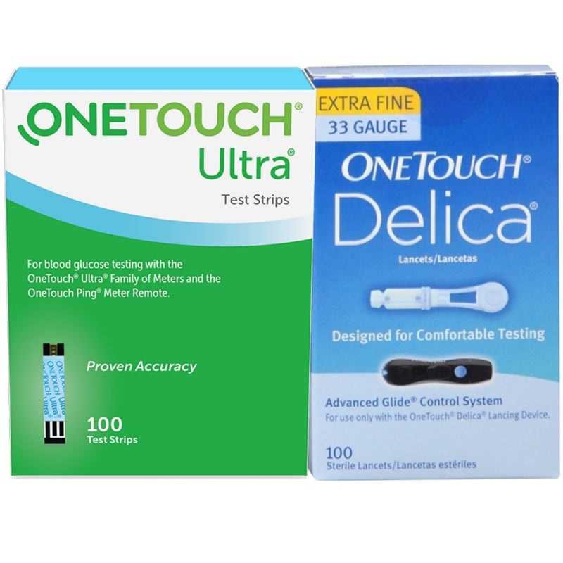 OneTouch Ultra Blue and Delica 33G Lancets Combo (100 Strips, 100 Lancets) - Affordable OTC