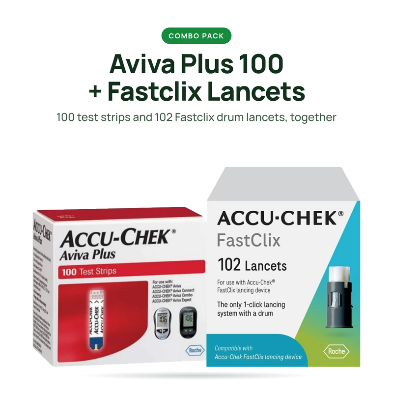 Accu-Chek Aviva Plus 100 count test strips and Accu-Chek Fastclix 102 count lancets combo