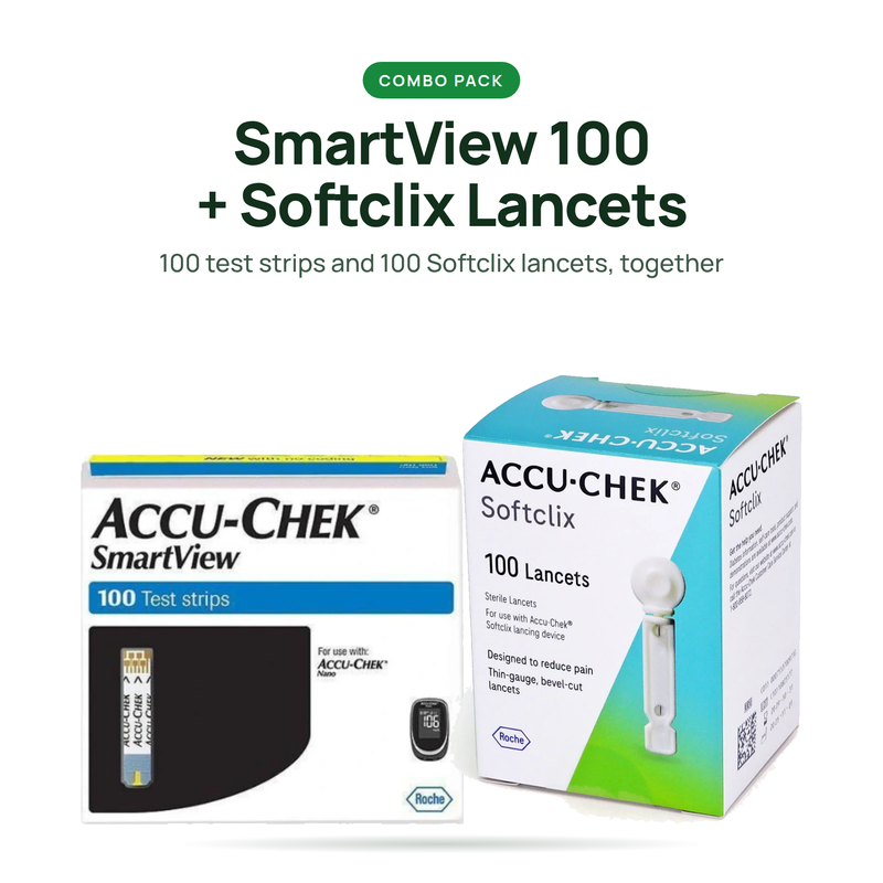 Accu-Chek SmartView 100 count test strips and Accu-Chek Softclix 100 count lancets combo