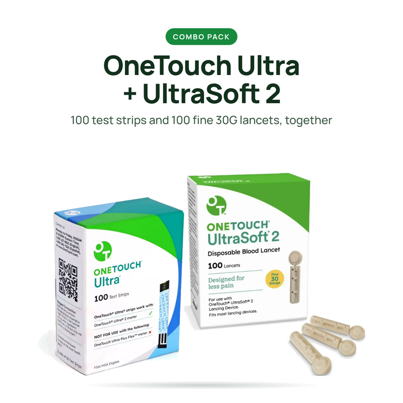 OneTouch Ultra 100ct Test Strips + UltraSoft 2 Lancets 100ct Combo