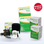 OneTouch Verio Flex meter starter kit with 2 boxes of Verio test strips and 2 boxes of Delica Plus 30G lancets