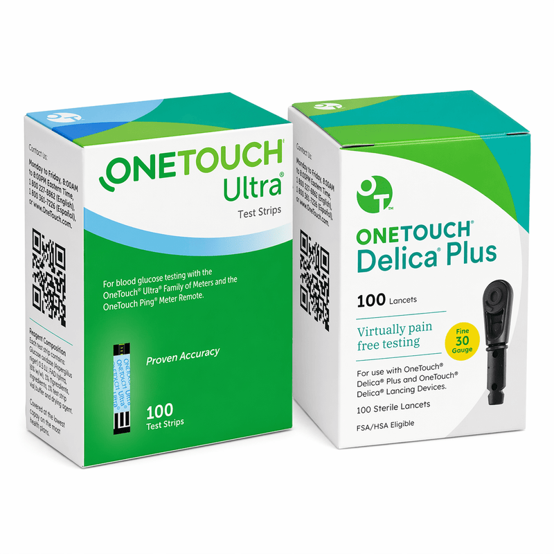 OneTouch Ultra and Delica Plus 30G Lancet Combo (100 Strips, 100 Lancets) - Affordable OTC