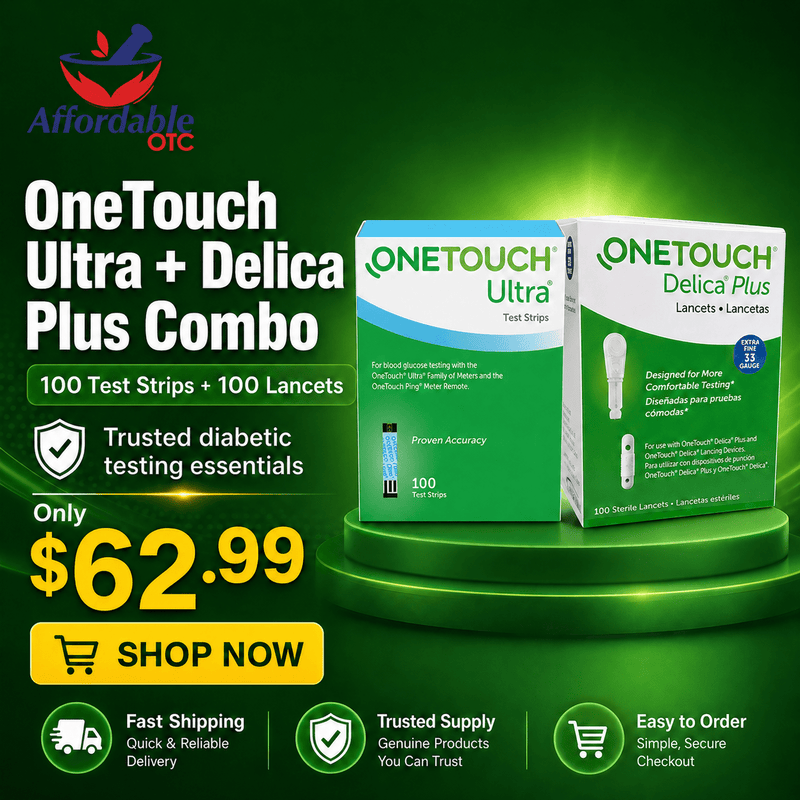 OneTouch Ultra and Delica Plus 33G Lancet Combo (100 Strips, 100 Lancets) - Affordable OTC