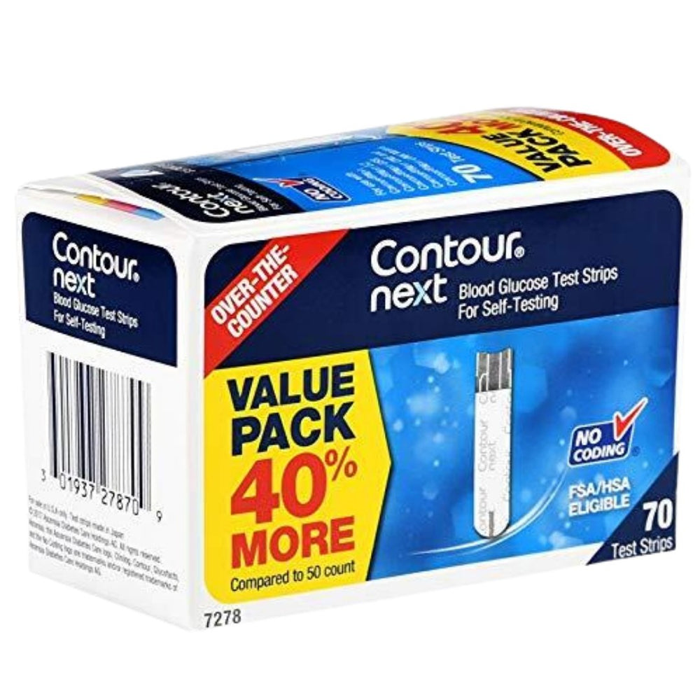 Bayer Contour Next 70 count blood glucose test strips, short dated factory sealed retail box