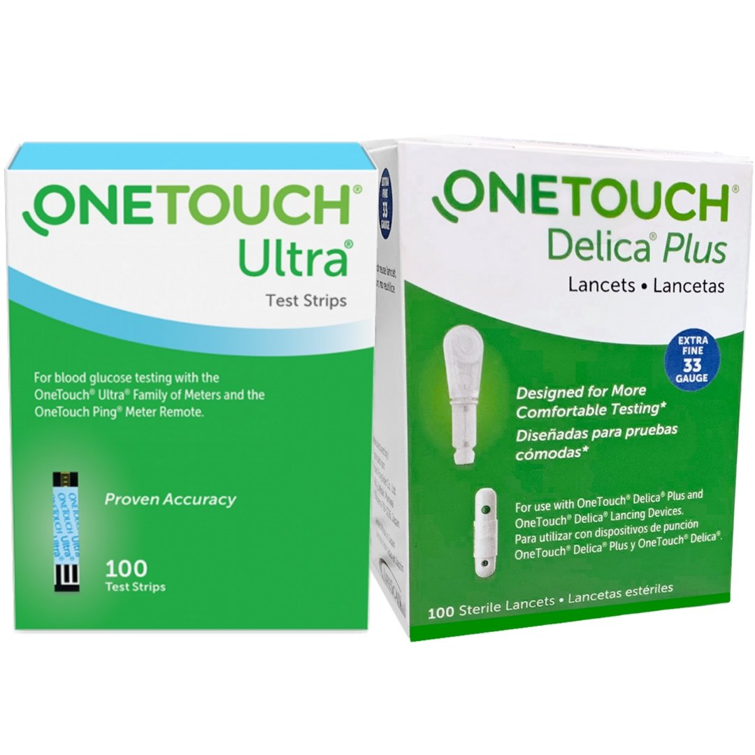 OneTouch Ultra and Delica Plus 33G Lancet Combo (100 Strips, 100 Lance ...